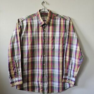 Alan Flusser Shirt Men's Size XL Multicolor Purple Plaid Long Sleeve‎ Button Up